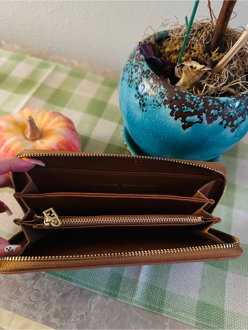 Brown Zip Around Leather Wallet